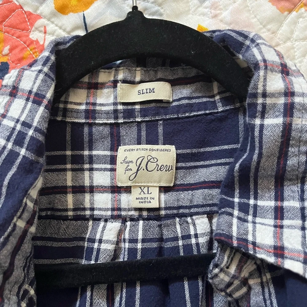 J.Crew Men's Navy Plaid Shirt XL